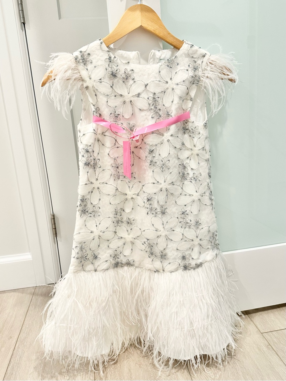 ✨ White Feathered Floral Kids dress